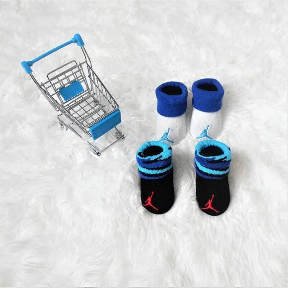 Nike Jordan Infant Booties 2 Pack Baby Newborn 0-6 Mo Blue Stripes - Picture 3 of 14